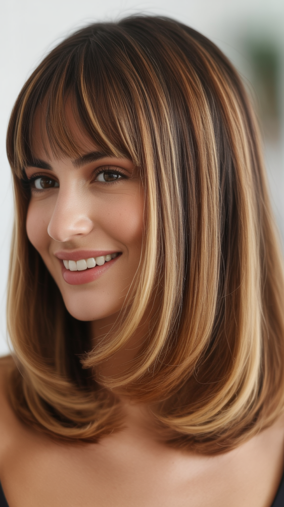 Long Bob with Curtain Bangs and Color Melt