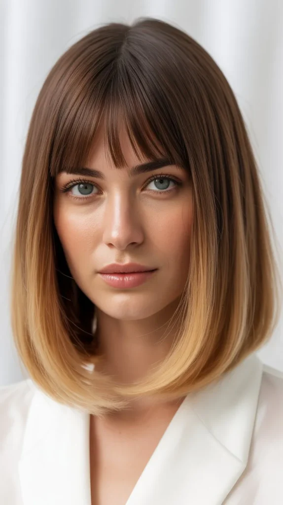 Long Bob with Curtain Bangs and Ombré