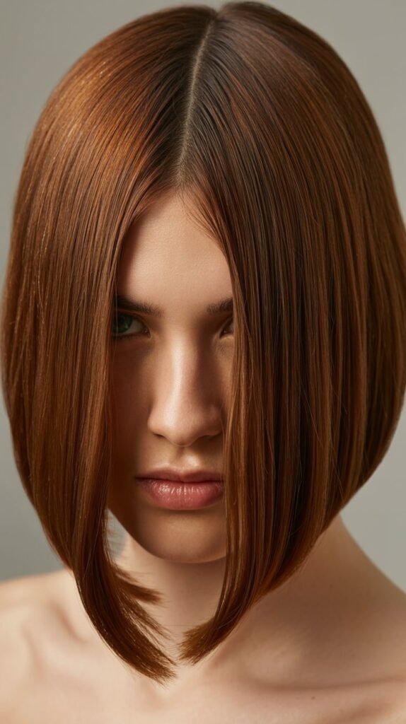 Classic Sleek Long Bob with Center-Parted Curtain Bangs
