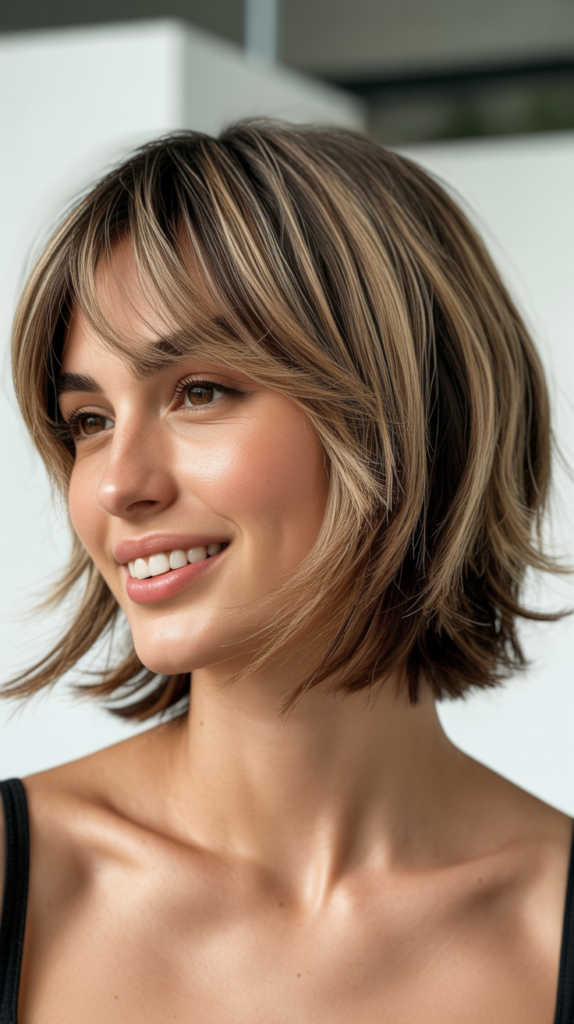 Layered Choppy Bob with Curtain Bangs