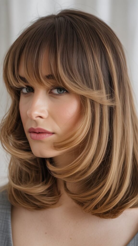 Long Bob with Curtain Bangs and Root Shadow