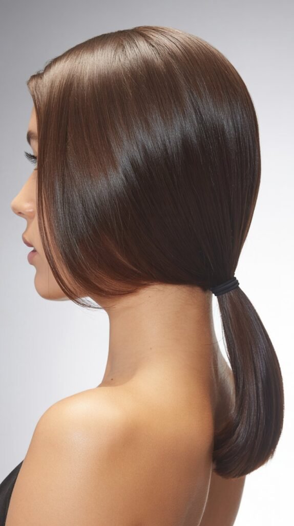 Long Angled Bob with Sleek Ponytail