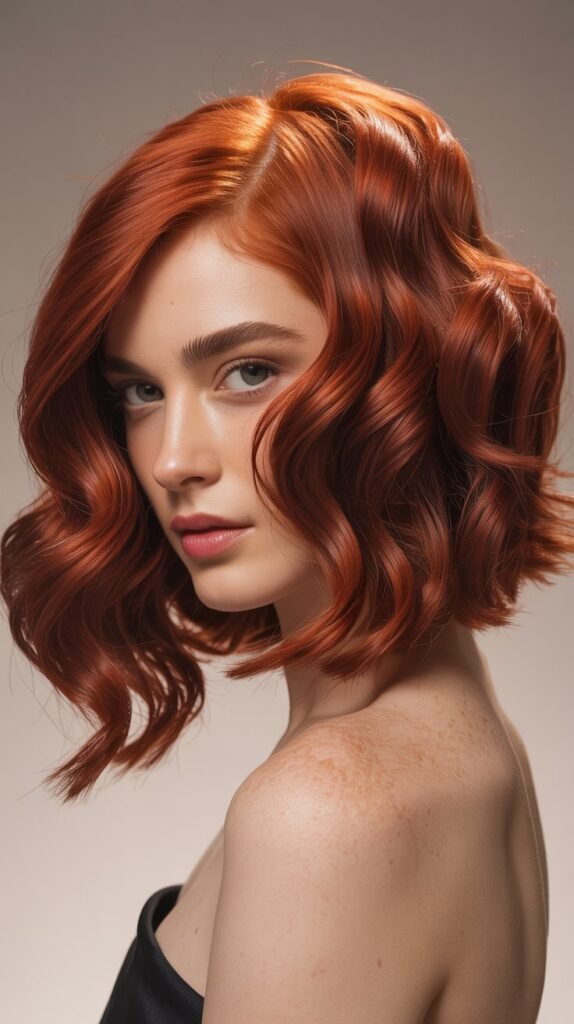 Red Wavy Angled Bob