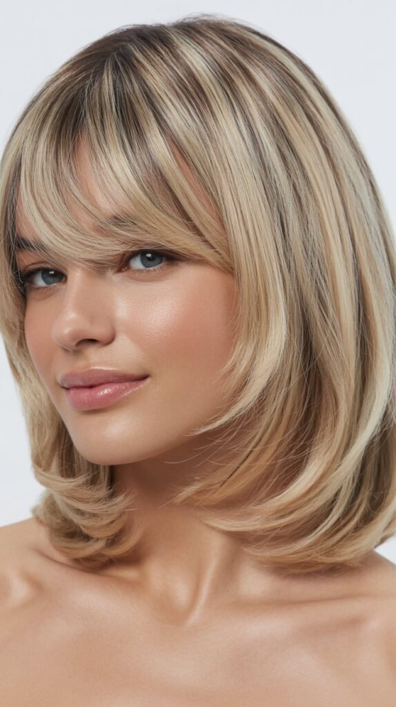 Long Bob with Curtain Bangs and Pearl or Ash Tones