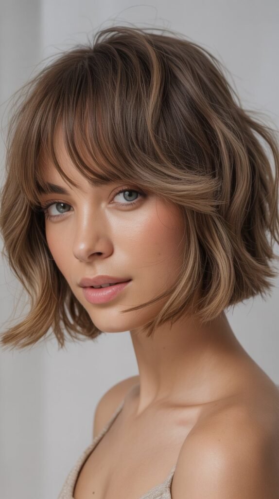 Tousled Bob with Messy Curtain Bangs