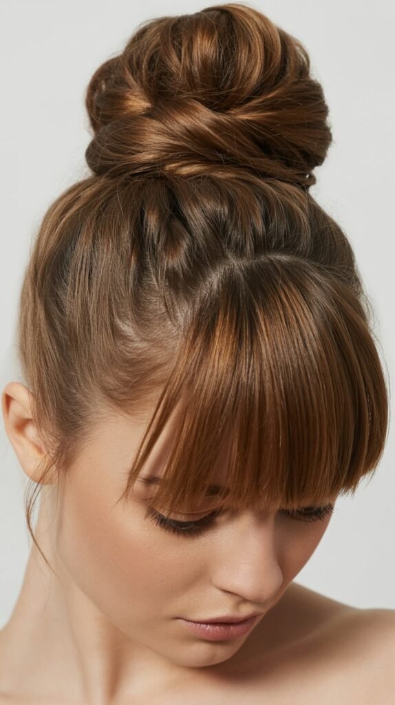 Twisted Top Knot with Blunt Bangs