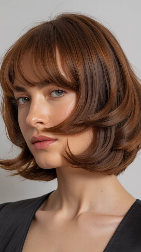 Soft Layered Bob with Blended Curtain Bangs