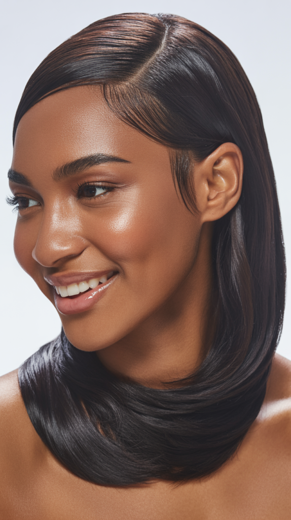  Straight Hair with Side Part and Behind Ear Tuck