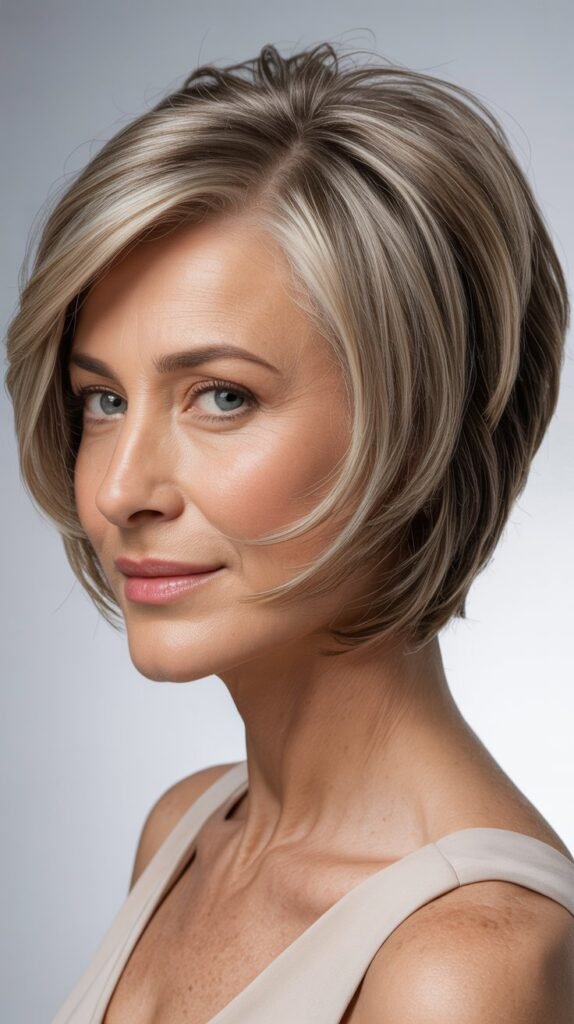 Angled Bob for Mature Women with Flattering Layers