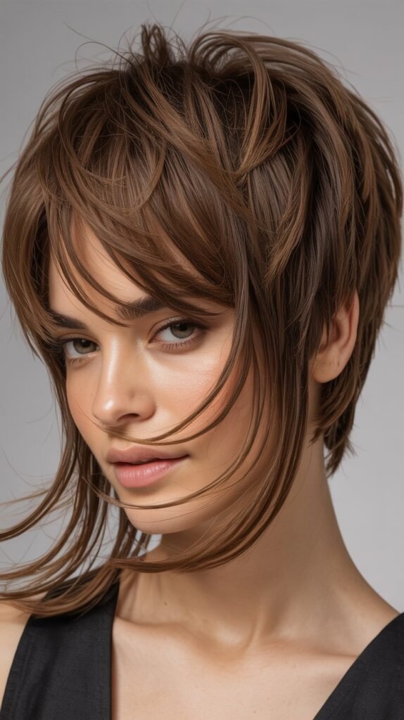  Textured Pixie with Long Bangs