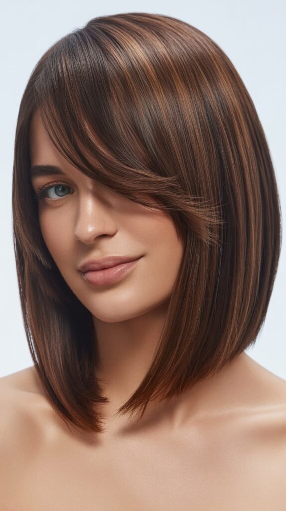 Blunt-Cut Long Bob with Wispy Curtain Bangs