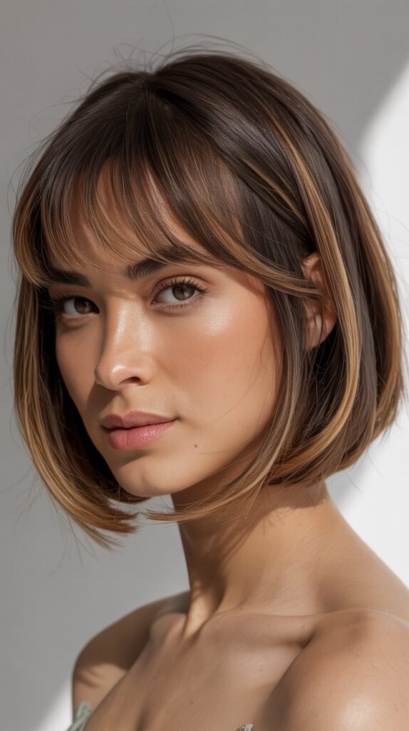Soft Angled Lob with Curtain Bangs