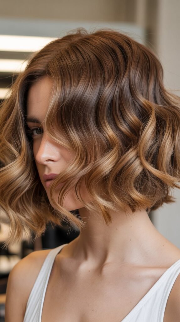 Wavy Angled Bob with Face-Framing Layers