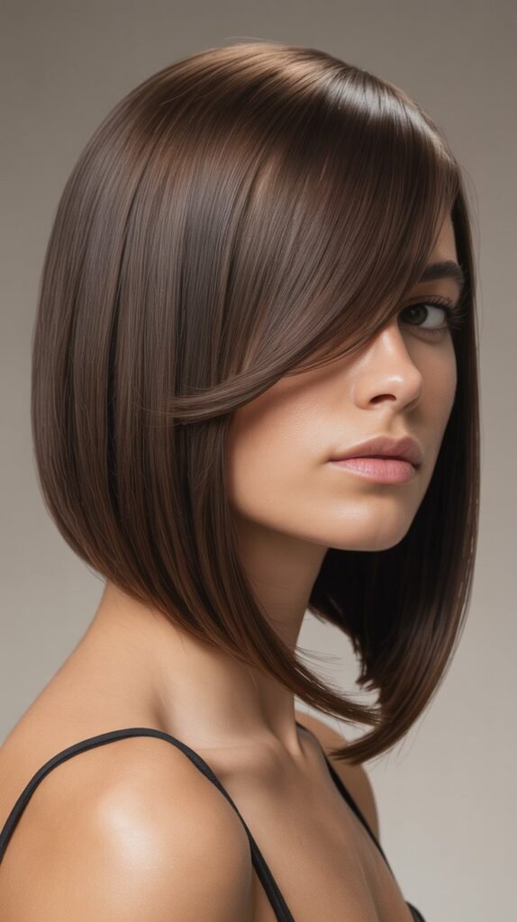 Long Angled Bob with Side-Swept Bangs