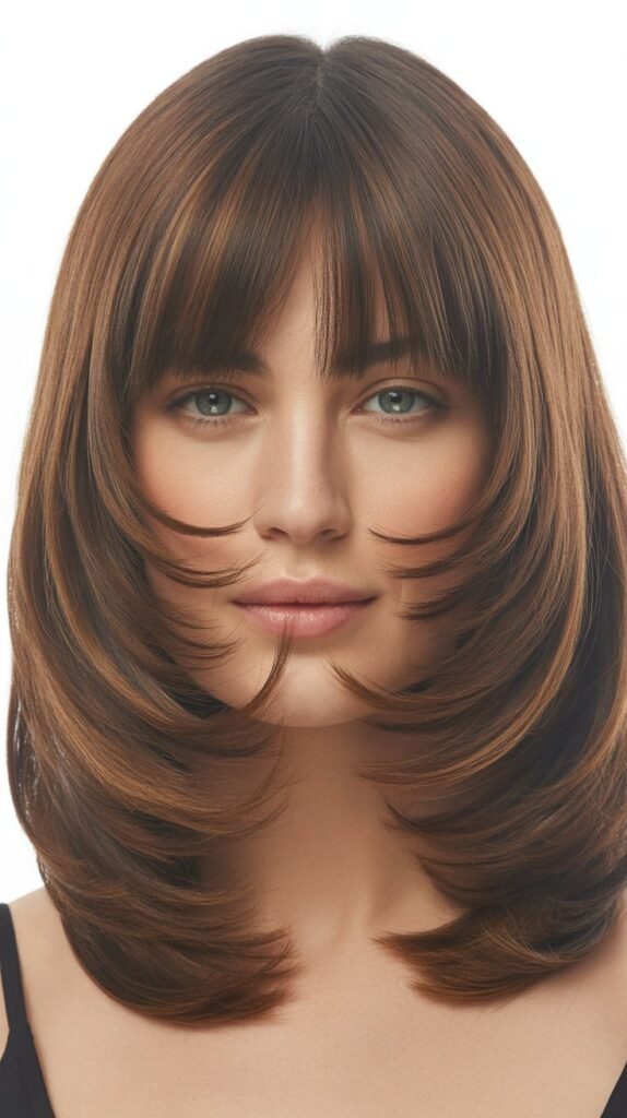 Long Bob with Curtain Bangs and Horizontal Waves