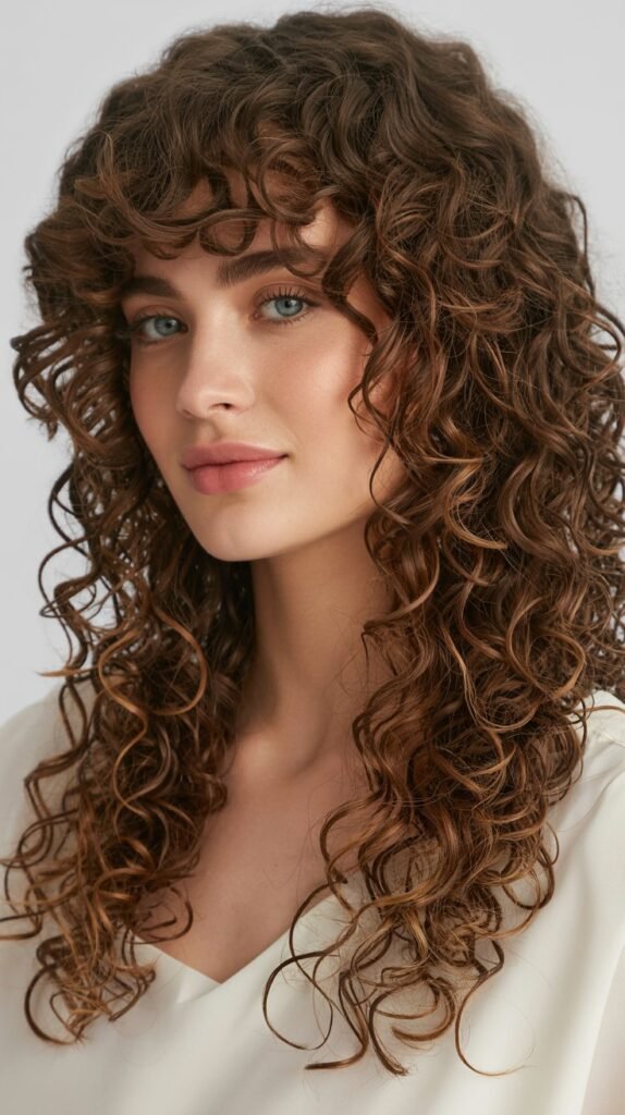 Long Curls with Side-Swept Bangs