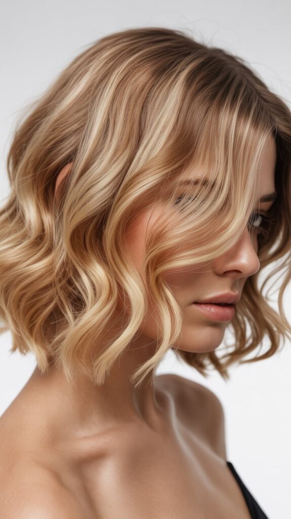 Blonde Wavy Angled Bob