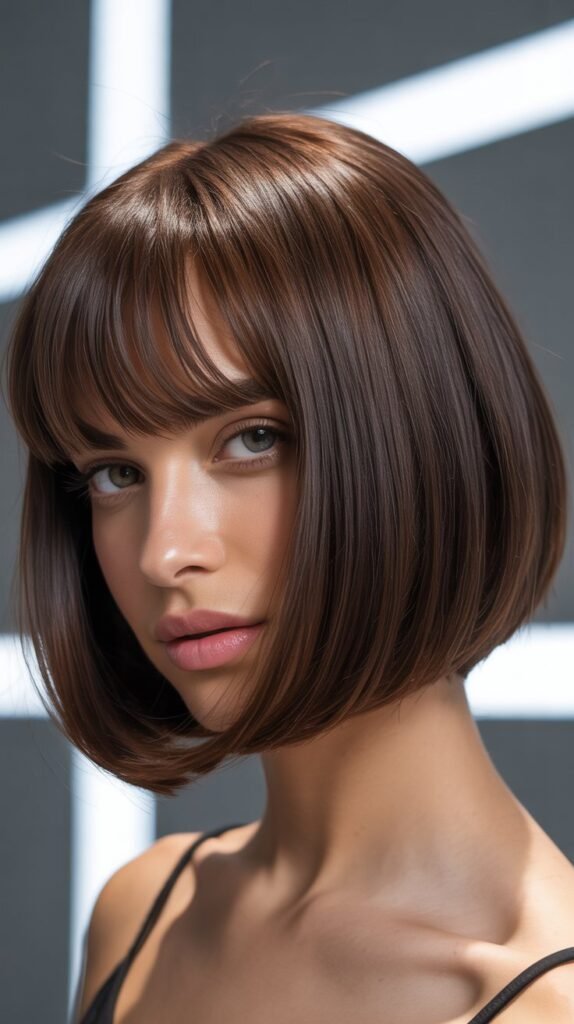 Sleek Bob with Glossy Curtain Bangs