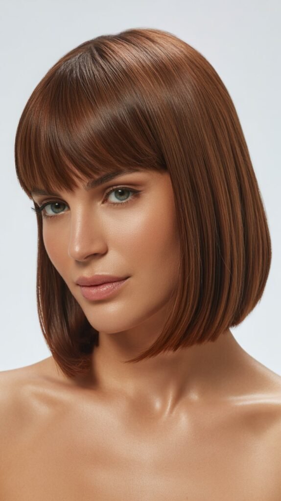 Long Bob with Curtain Bangs Styled Back
