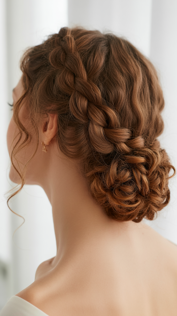 Dutch Braid into Low Curly Bun