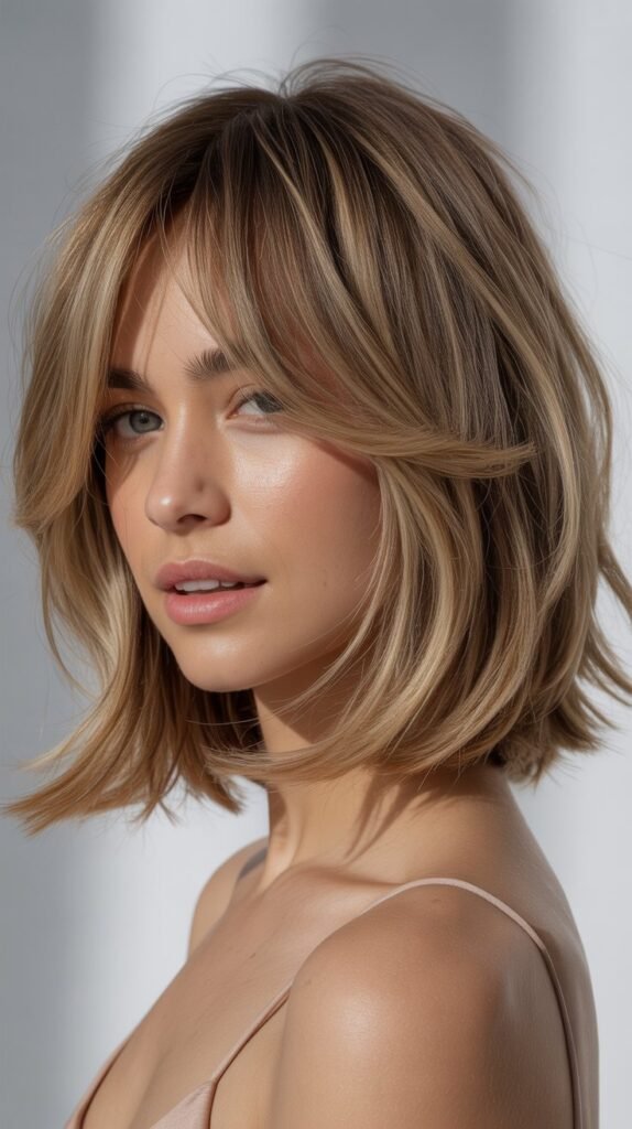 Tousled Long Bob with Piecey Curtain Bangs