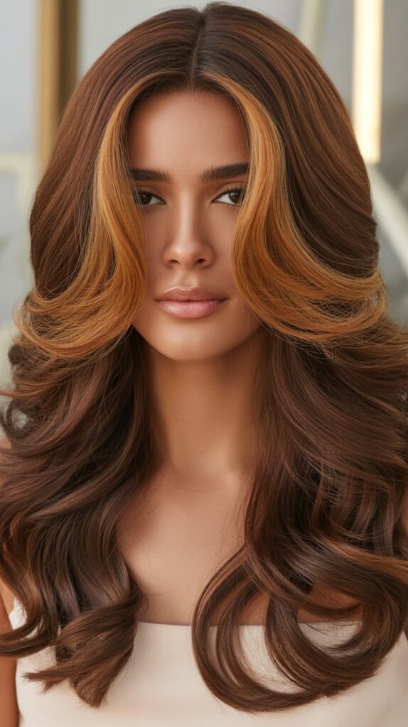 Brown Wig with Caramel Money Piece Highlights