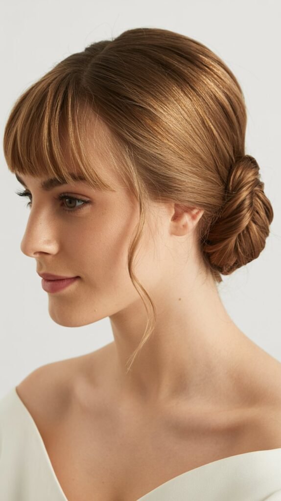 Side-Twisted Chignon with Baby Bangs