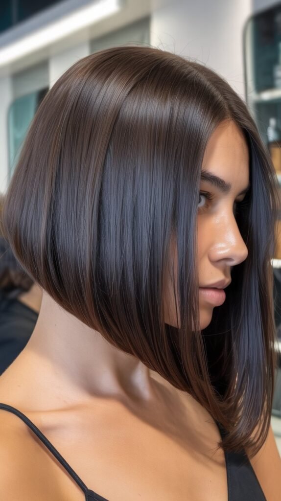 Sleek Long Angled Bob for Thick Hair
