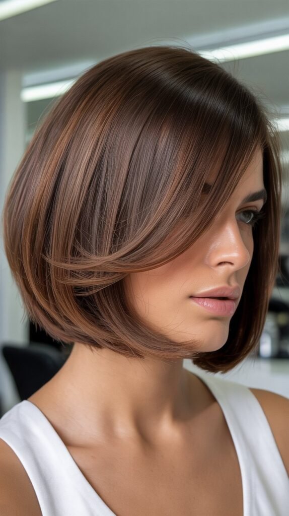  Stacked Angled Bob with Side-Swept Bangs