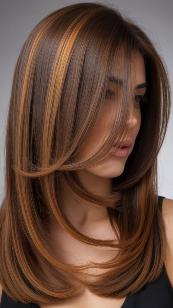 Caramel Highlights for Layered Straight Hair