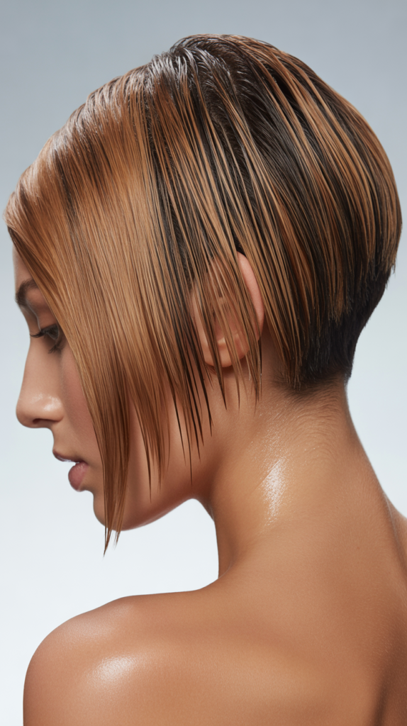 Stacked Bob with Wet Look Styling