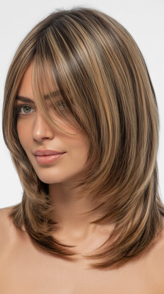 Layered Long Bob with Feathered Curtain Bangs