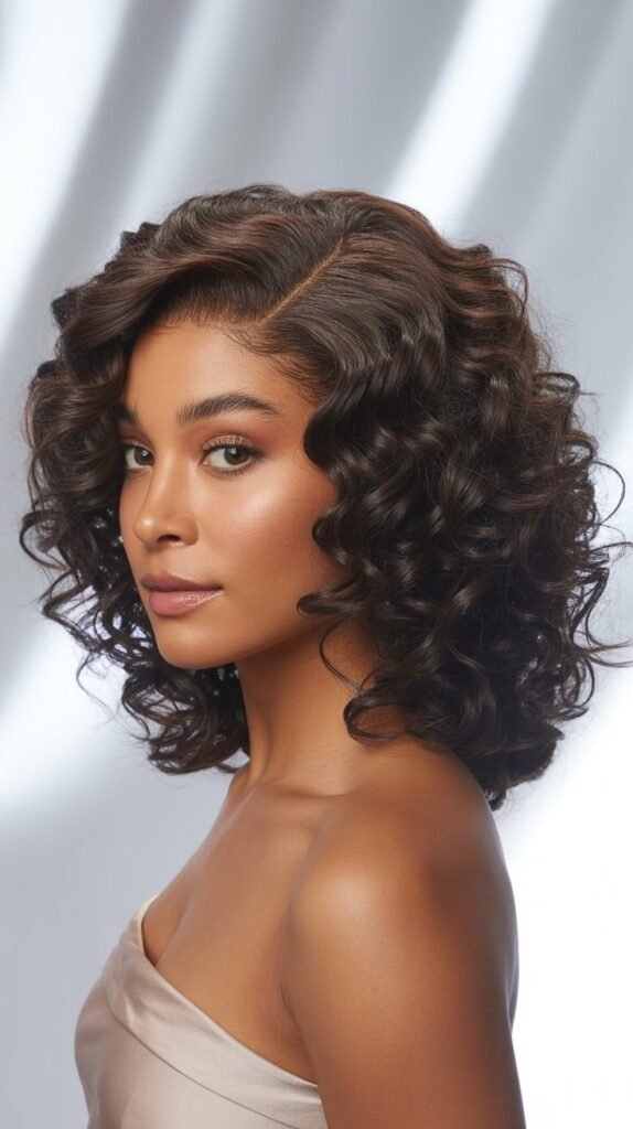 Curly Side Part Lob