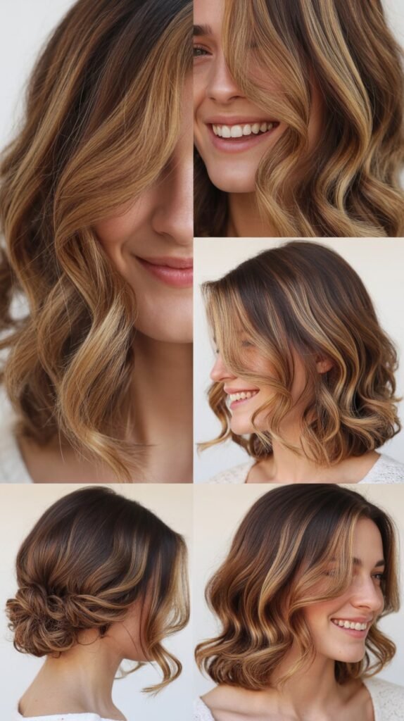 . Chunky Caramel Highlights on Light Brown Beachy Waves
