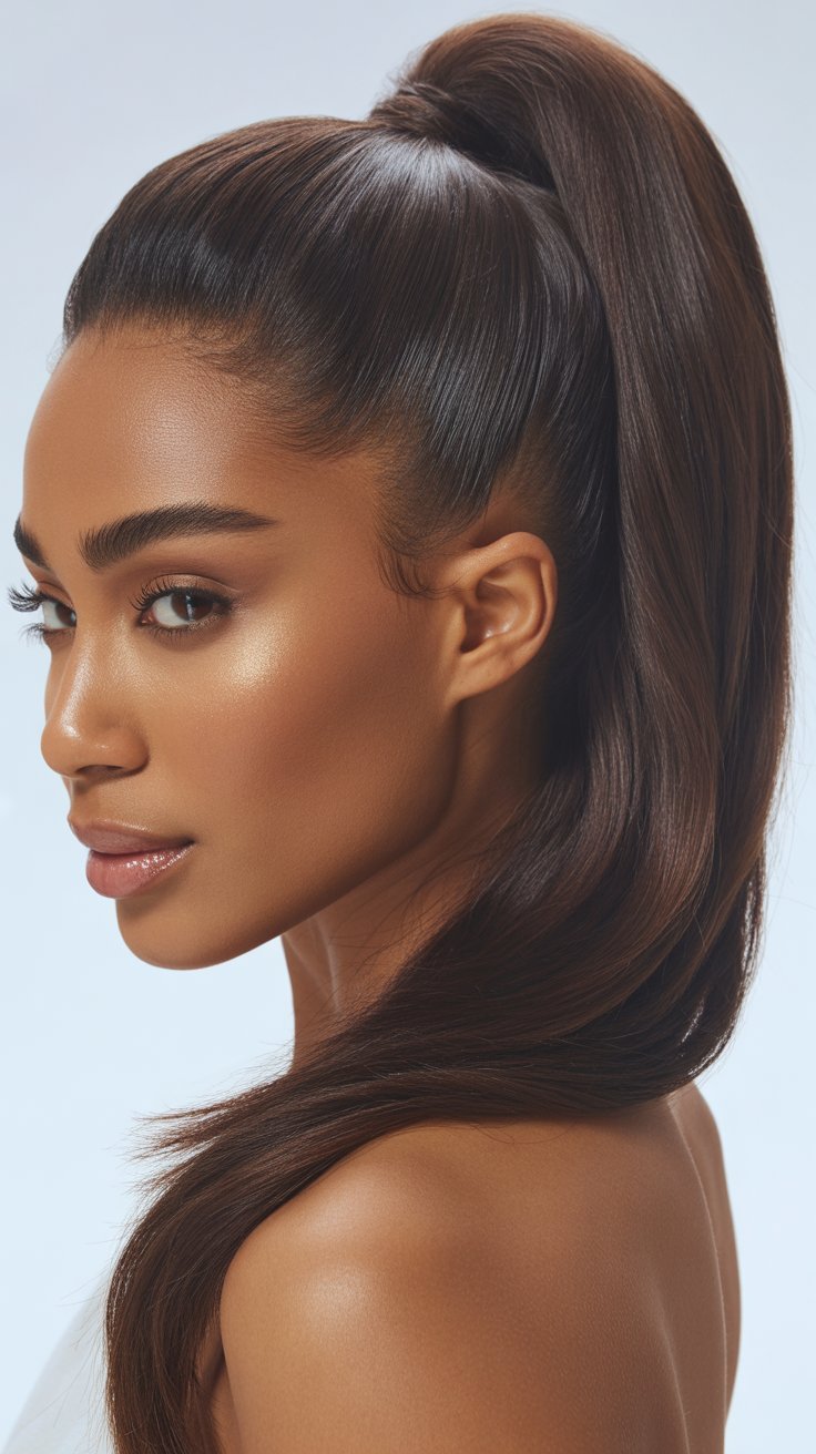 Sleek High Ponytail with Side Part