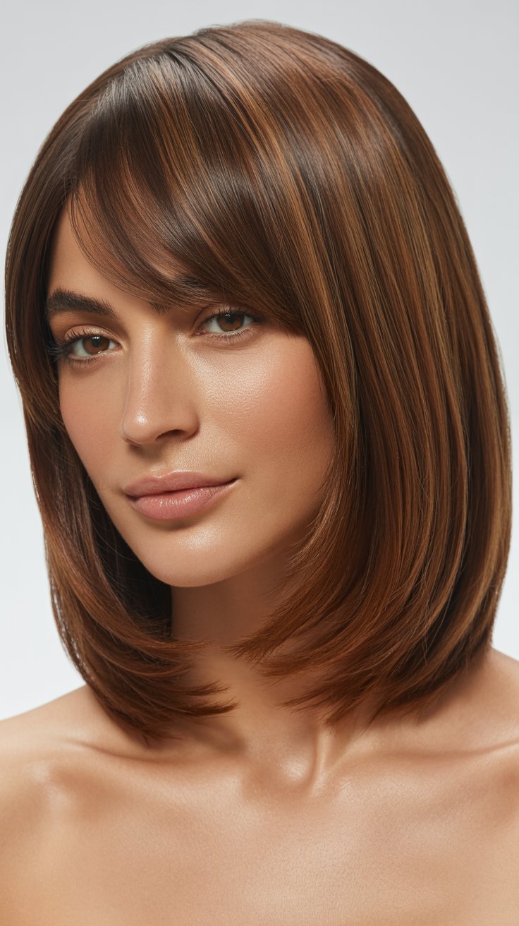 33 Stylish Long Bob with Soft Curtain Bangs Look