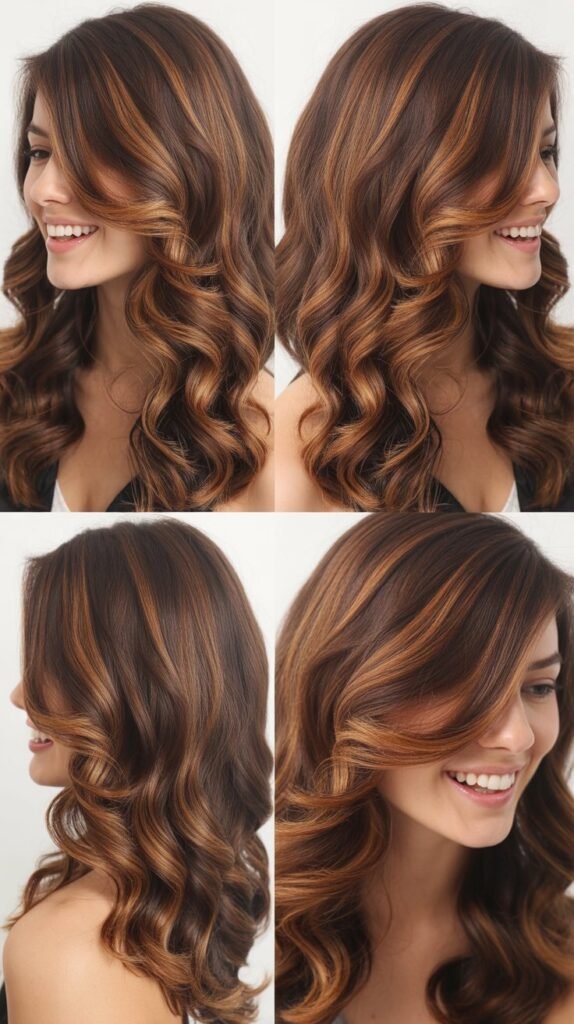 Caramel Peekaboo Highlights Under Brown Waves