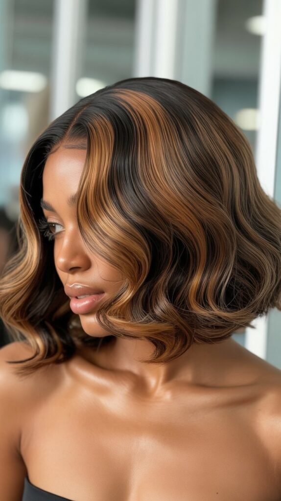 Wavy Bob with Middle Part Highlights