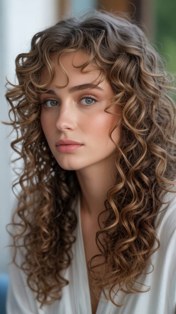 Transform Your Look: 25+ Stunning Curly Hairstyles For Round Faces 1 Long Layered Curls With Side Part