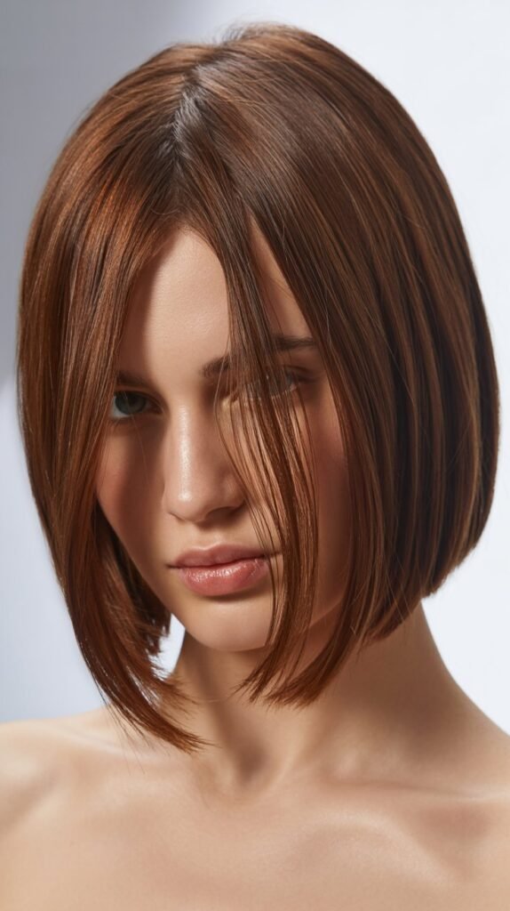 Long Bob with Curtain Bangs and Tucked Behind Ears