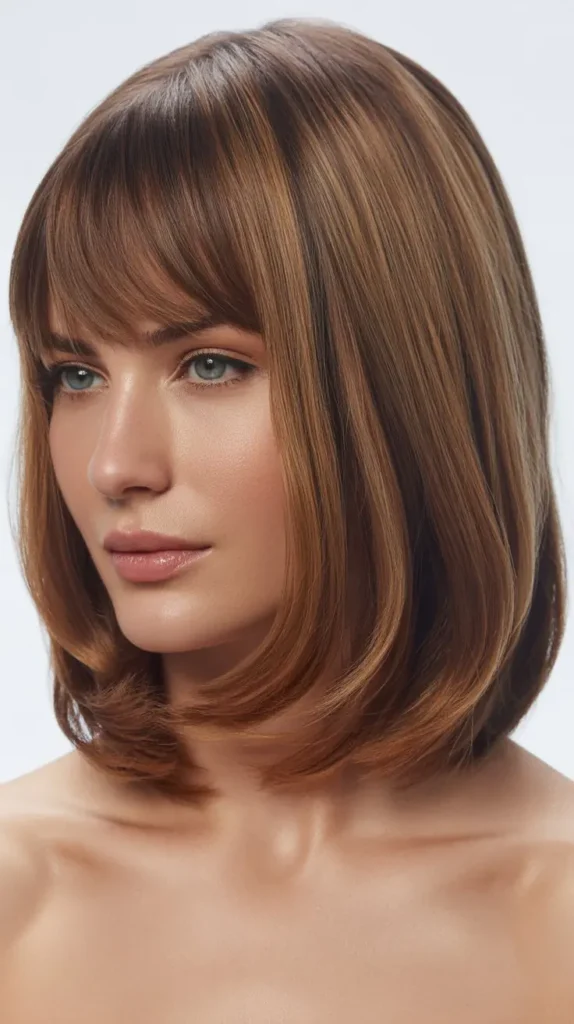 Long Bob with Curtain Bangs for Oval Faces