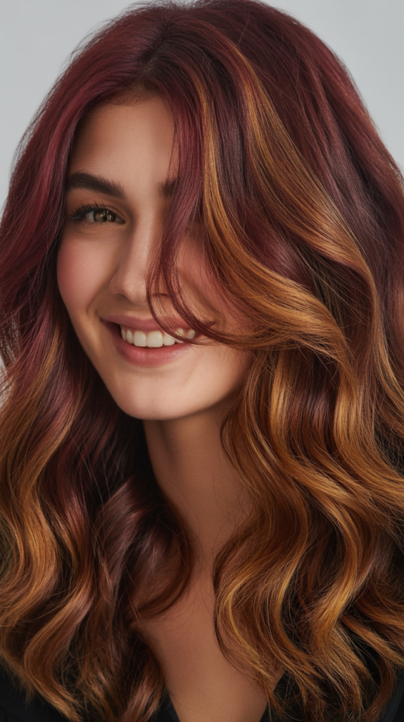 Burgundy with Caramel Highlights