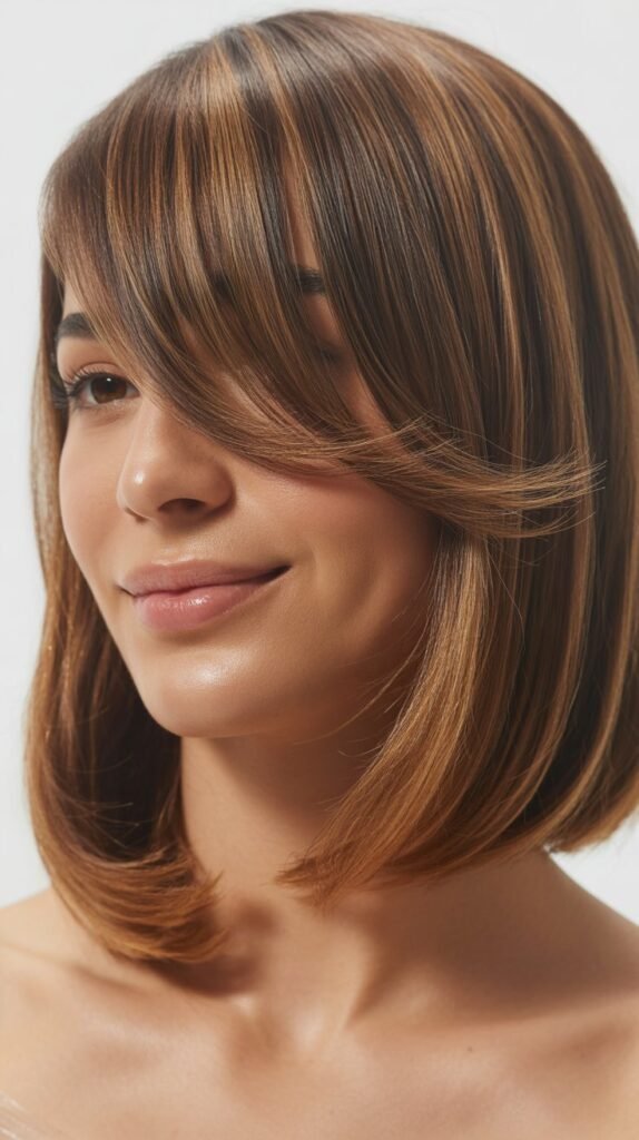  Long Bob with Side-Swept Curtain Bangs