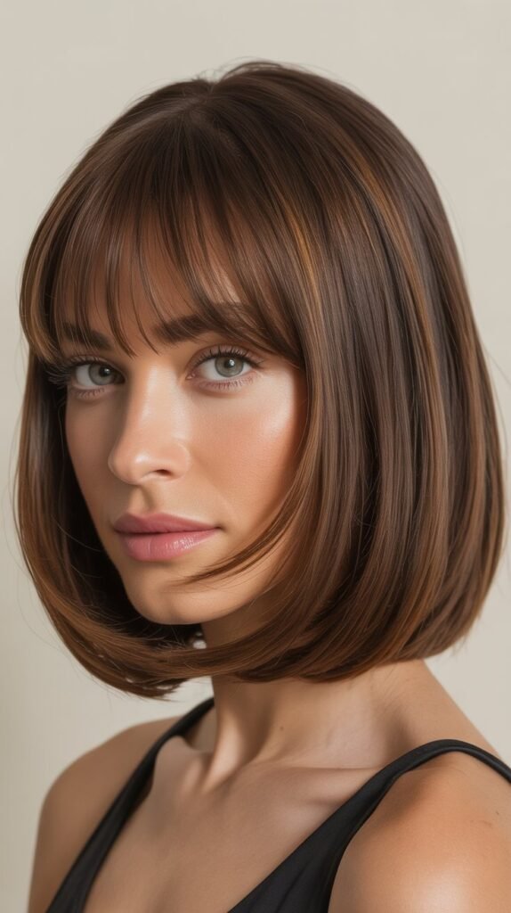 Chin-Length Bob with Cheekbone-Grazing Curtain Bangs