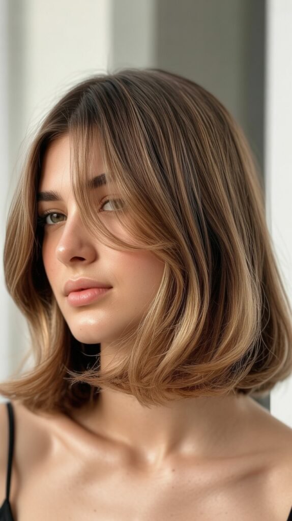 Long Bob with Curtain Bangs and Loose Waves