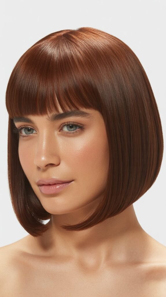  Blunt Bob with Brow-Length Bangs