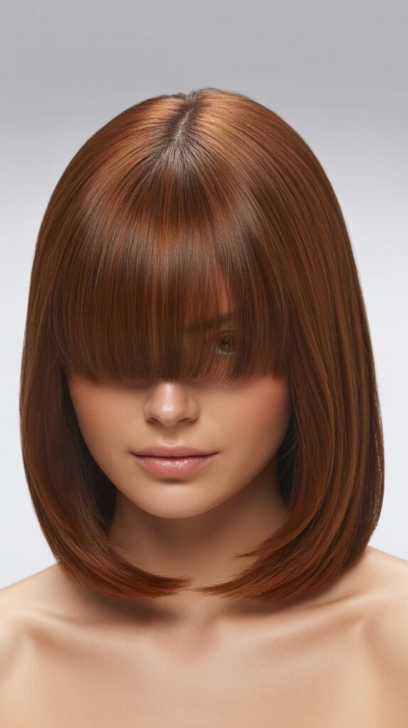 Sleek Long Bob with Curtain Bangs and Middle Part