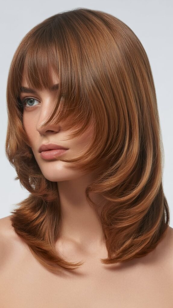 Asymmetrical Long Bob with Curtain Bangs and Waves