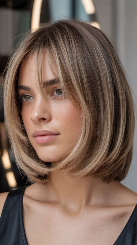 Choppy Lob with Piecey Curtain Bangs