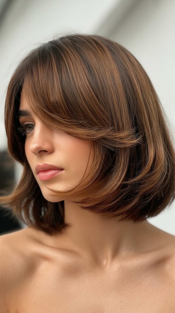 Textured Bob with Partial Curtain Bangs